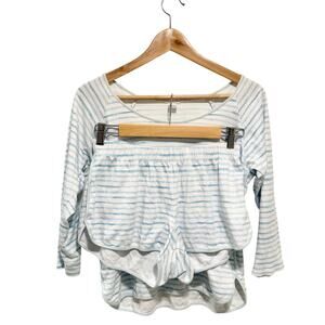 LAKE Pajama Set XS Blue White Stripe Pima Cotton Shorts & Long Sleeve Sleepwear
